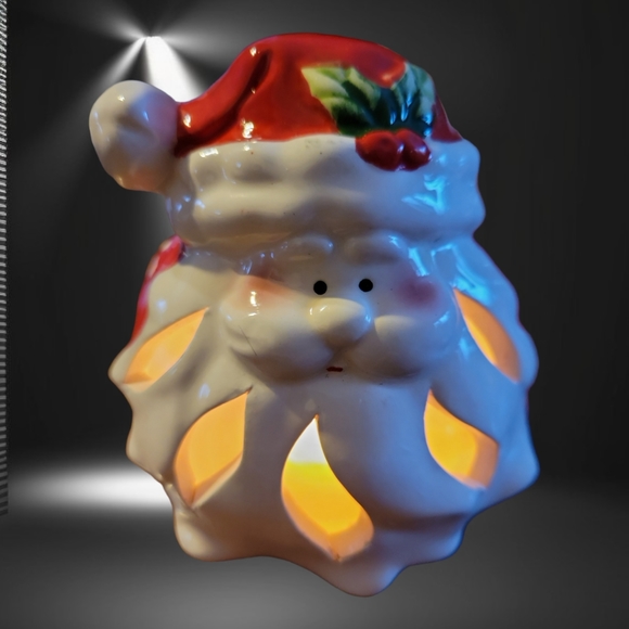 Vtg Ceramic Ho Ho Santa Claus Head Tealight Votive Candle Holder - Picture 2 of 8